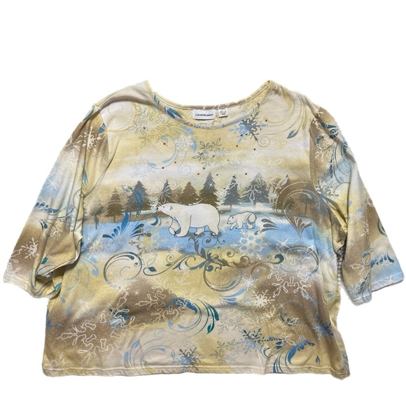 Vintage Kmart! Polar Bear & Cub Winter Embellished Pullover Top 3X EUC! 0155 - Picture 1 of 10